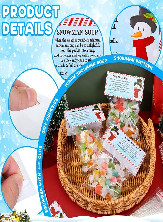 Watersay 50 Sets Christmas Snowman Soup Treat Bags Toppers with Self Adhesive Cute Winter Hot Chocolate Candy Bag for Party Favor Wrapping - Image 3